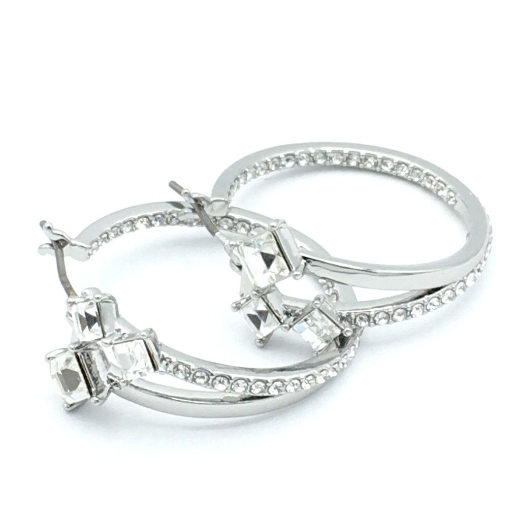 Karl Lagerfeld In Out Rhinestone Hoop Earrings - New 1 Silver-Tone Crystal 30$